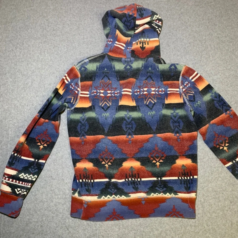 Polo Ralph Lauren‎ Mens M Aztec Fleece Hoodie Southwestern Pattern Blue Orange